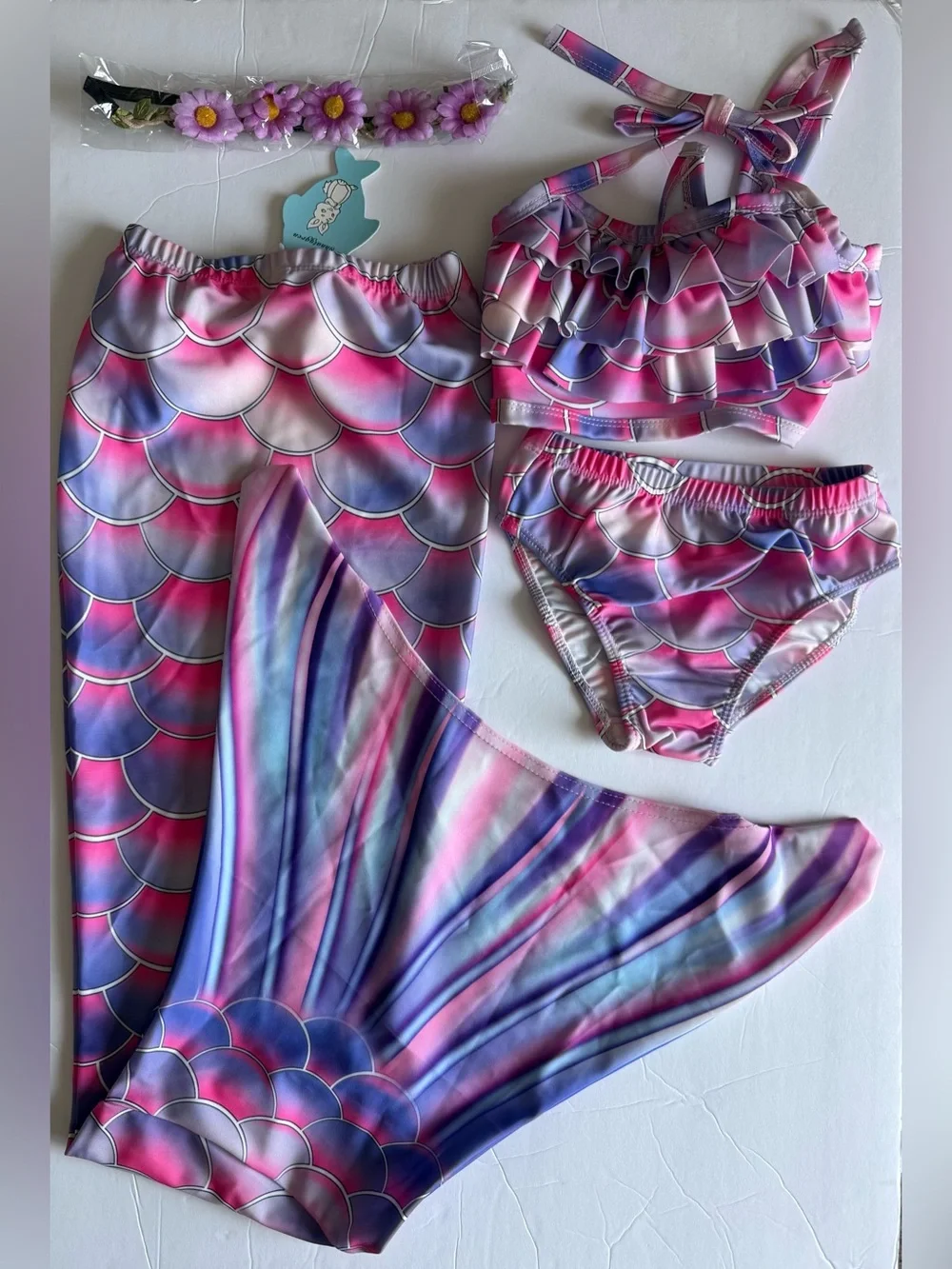 Mermaid Tail Dress Fishtail Top And Bottoms Size 110 -  5